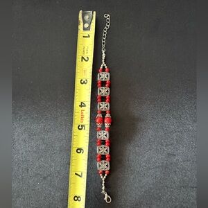 Elegant Red and Silver Beaded anklet Bracelet